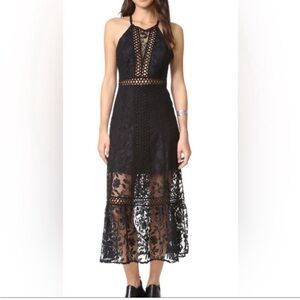 Free People Anastasia Lace and Crochet Black Maxi Dress, size 2, black